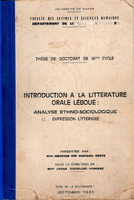 Introduction à la littérature orale leboue : analyse ethno-sociologique et expression littéraire