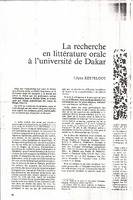 La recherche en littérature orale à l'Université de Dakar