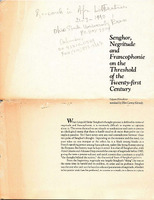 Senghor, Negritude and Francophonie on the Threshold of the Twenty-first Century
